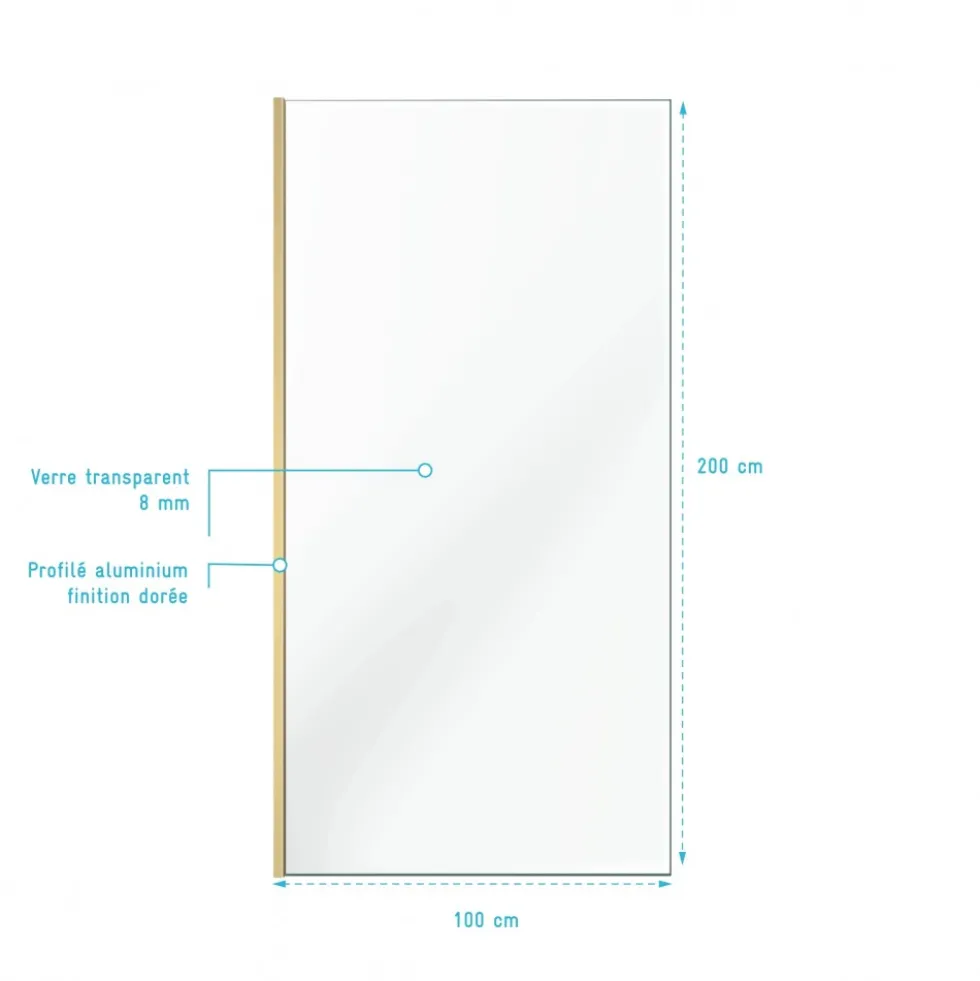 Paroi de douche fixe or brossé Parma 2 - verre transparent AURLANE