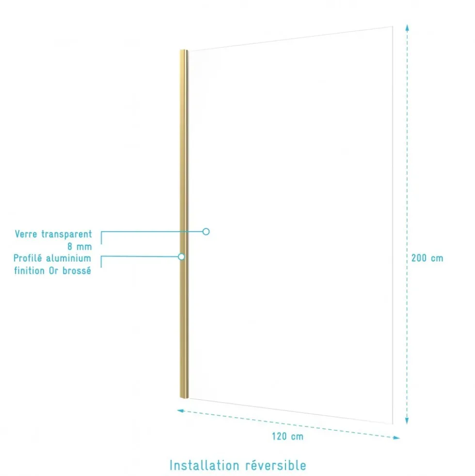 Paroi de douche fixe or brossé Parma 2 - verre transparent AURLANE