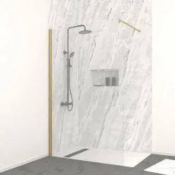 Paroi de douche fixe or brossé Parma 2 - verre transparent AURLANE
