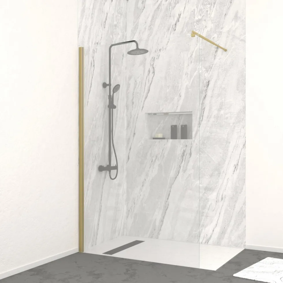Paroi de douche fixe or brossé Parma 2 - verre transparent AURLANE