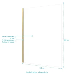 Paroi de douche fixe or brossé Parma 2 - verre transparent AURLANE