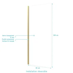 Paroi de douche fixe or brossé Parma 2 - verre transparent AURLANE