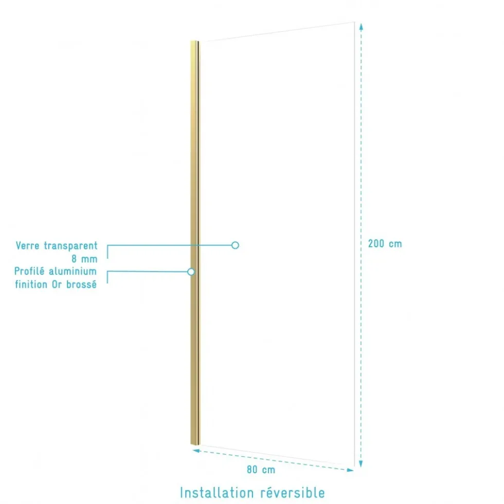 Paroi de douche fixe or brossé Parma 2 - verre transparent AURLANE