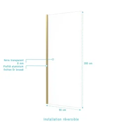 Paroi de douche fixe or brossé Parma 2 - verre transparent AURLANE