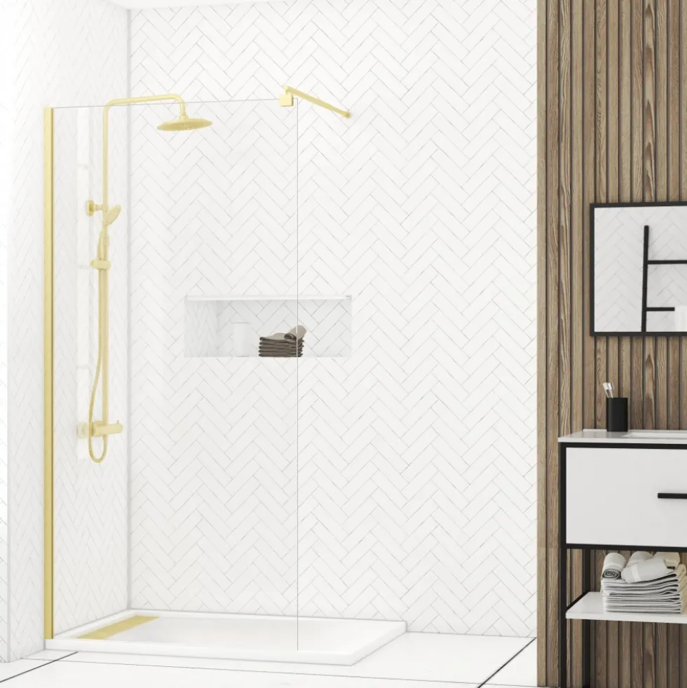 Paroi de douche fixe or brossé Parma 2 - verre transparent AURLANE