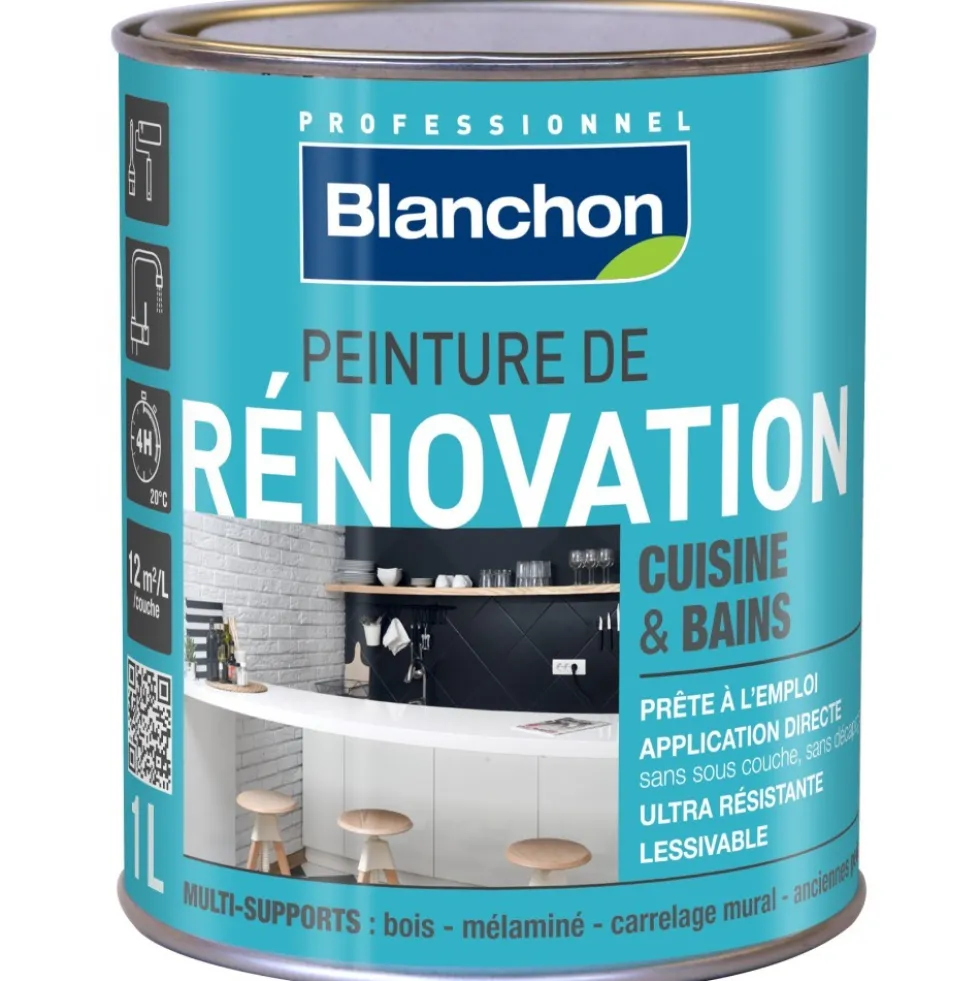 Peinture de rénovation cuisine et bains - Anthracite 0,5L BLANCHON