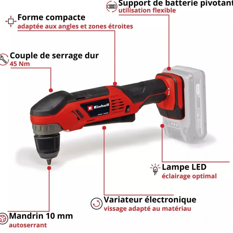 Perceuse d'angle sans fil - TE-AD 18 Li - Solo - Power X-Change EINHELL
