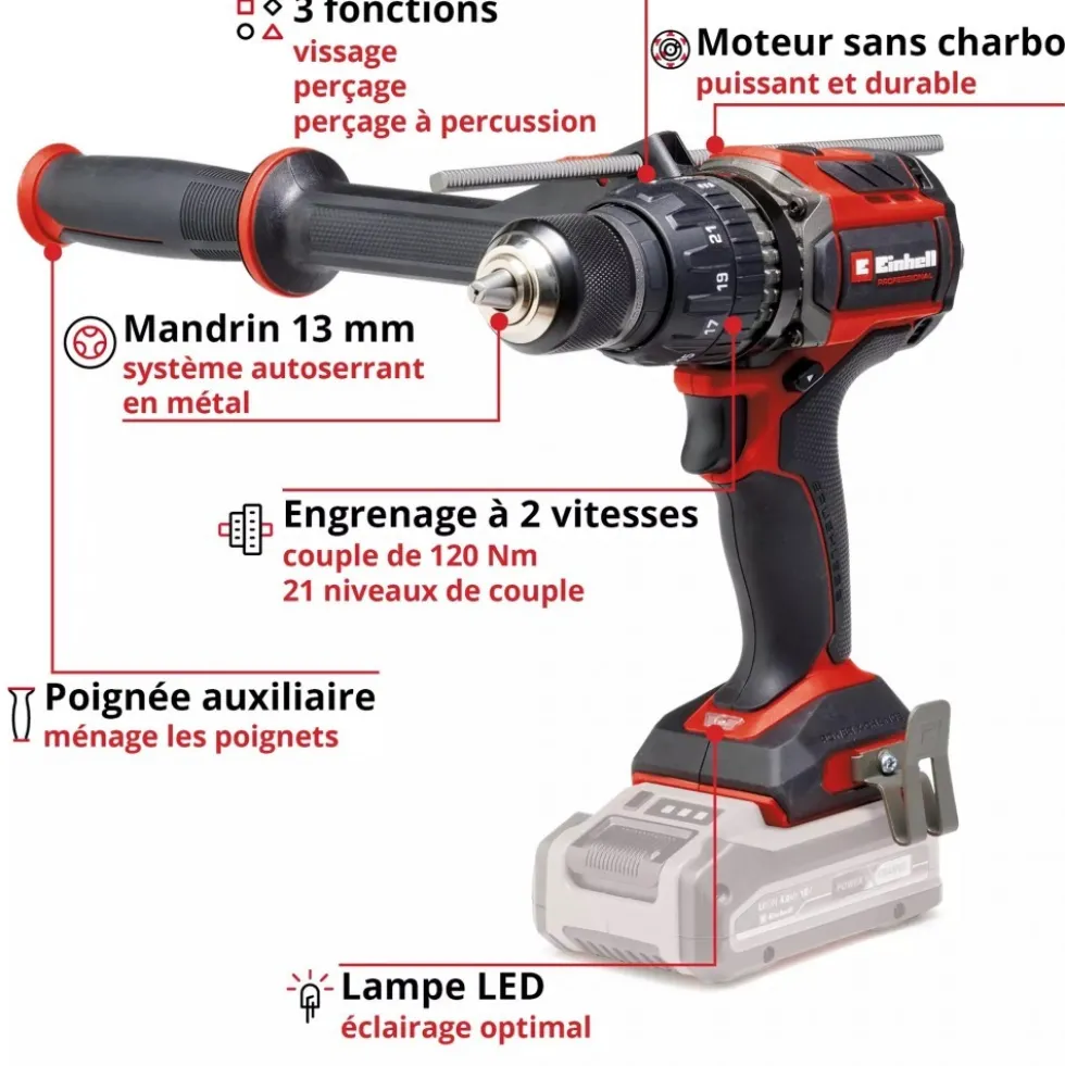 Perceuse à percussion sans fil Pro - TP-CD 18/120 Li-i BL - Solo - Power X-Change EINHELL PROFESSIONAL