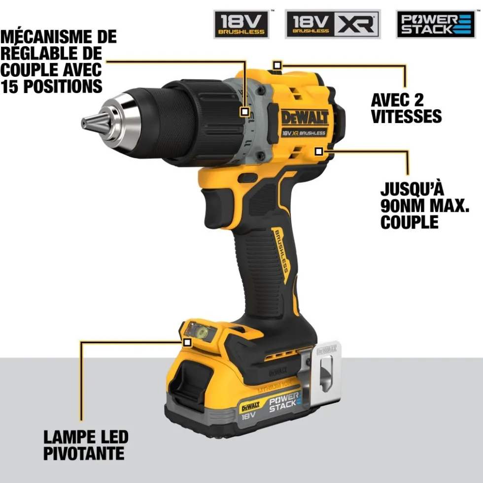 Perceuse visseuse Compacte XR 18V 1,7Ah Brushless -POWERSTACK-DCD800E2T-QW DEWALT