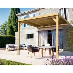 Pergola adossée couverte bois Rennes 6 x 4m - PMA00364 MADERLAND