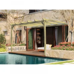 Pergola adossée en bois Narbonne 4,2 x 4,2 x 2,52 m - PMA00544 MADERLAND