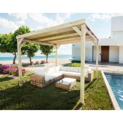 Pergola couverte autoportante bois Dijon 6 x 3m - PM02463 MADERLAND