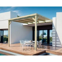 Pergola semi-couverte adossée bois Montpellier 5 x 4 m - PMA00254 MADERLAND
