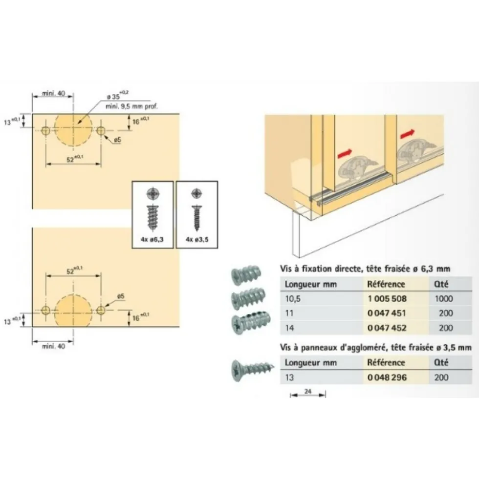 Pièce de coulissage pour porte de meuble - SlideLine 55+ HETTICH