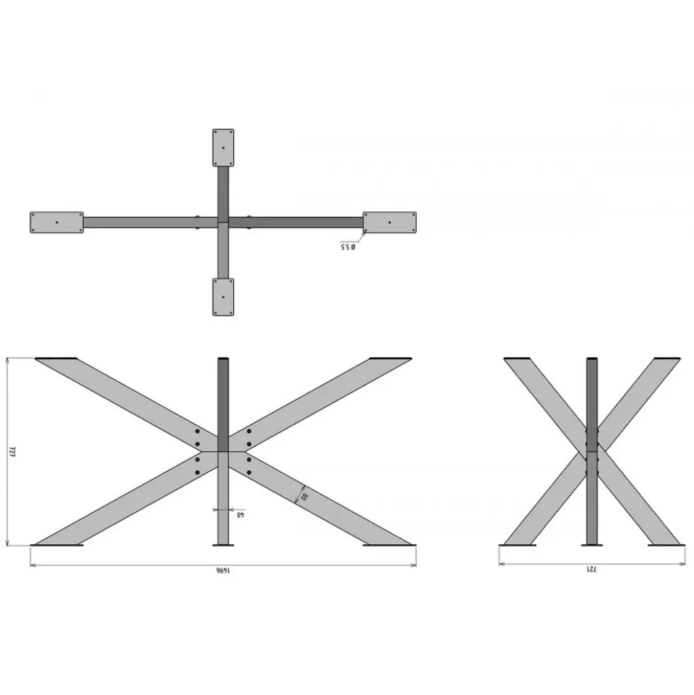 Pied de table central Mikado en acier noir mat - hauteur 720 mm DEVISMES