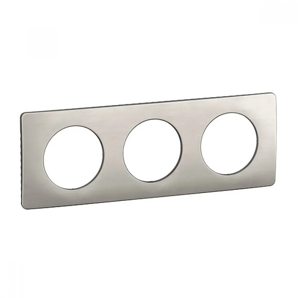 Plaque de finition 3 postes - acier/aluminium satiné - Céliane LEGRAND