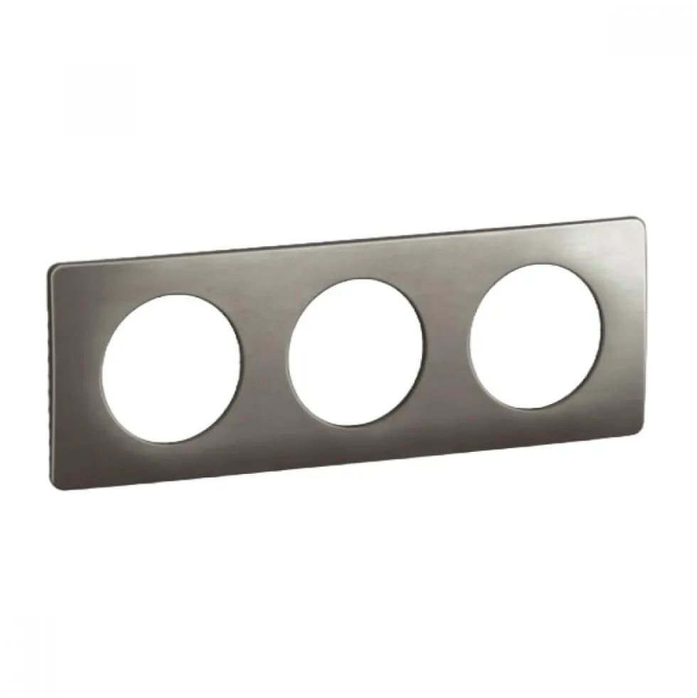 Plaque de finition 3 postes - acier/aluminium satiné - Céliane LEGRAND