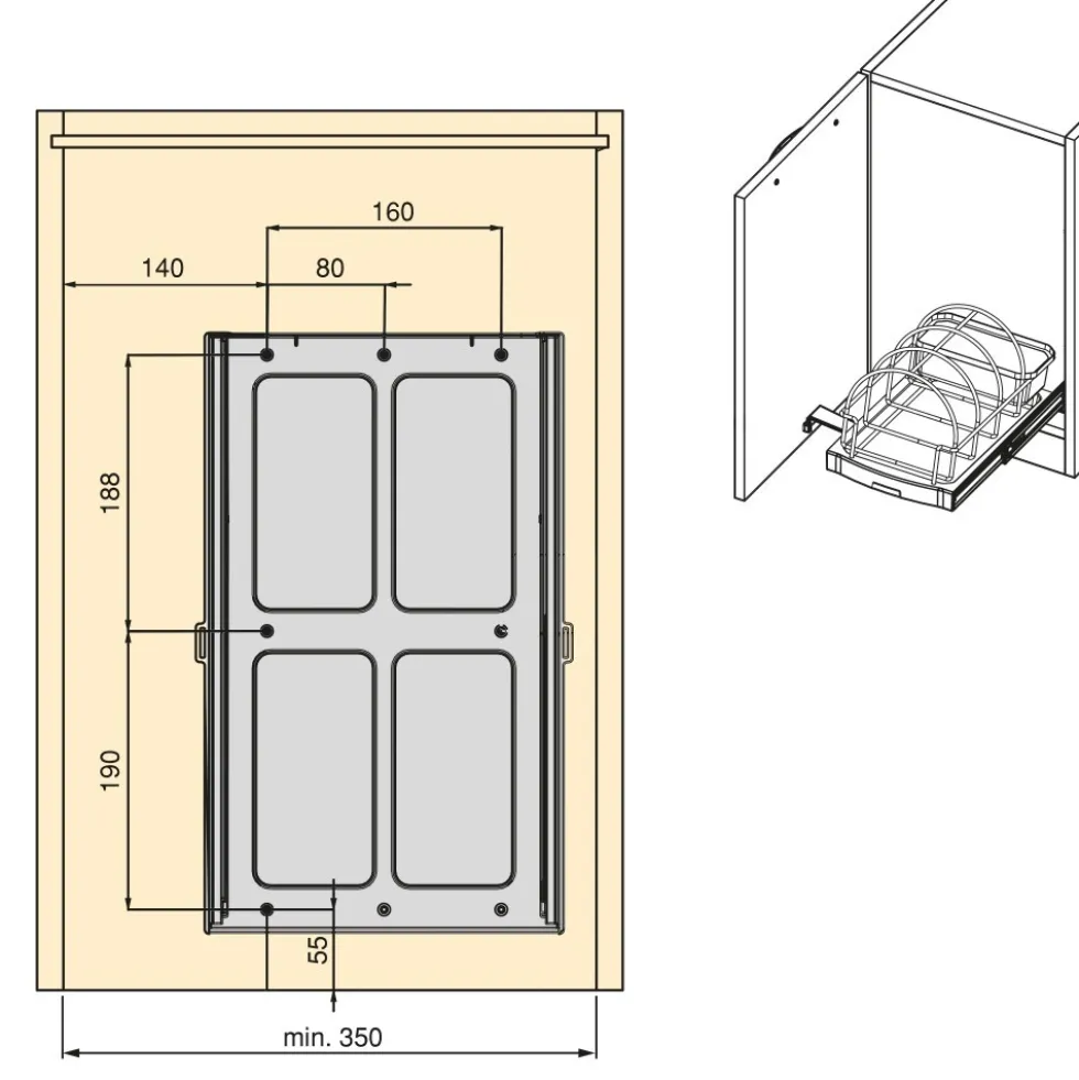 Plateau pour accessoires de cuisine - fixation par le bas EMUCA
