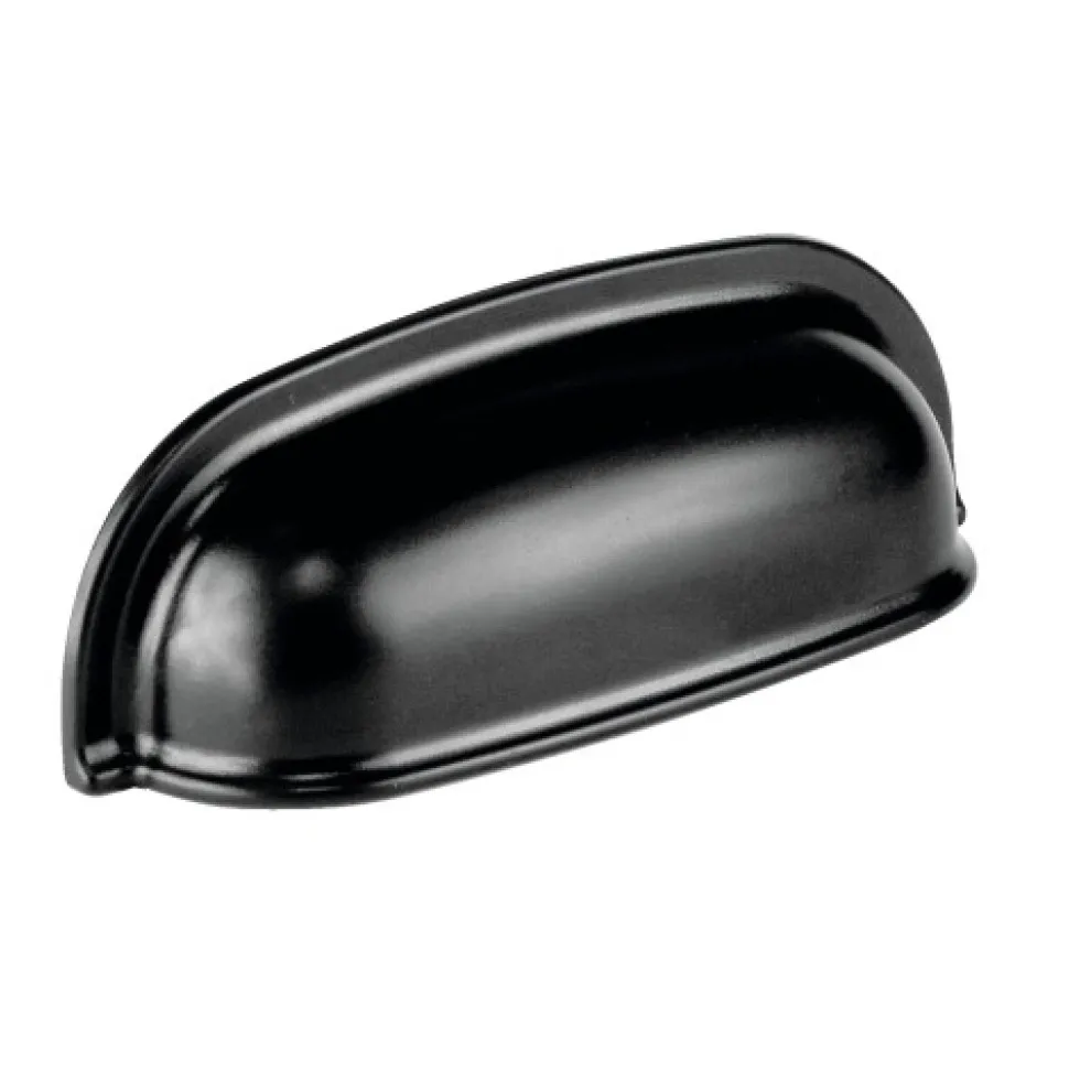 Poignée de meuble coquille en ABS - entraxe 64 mm - noir mat Interges