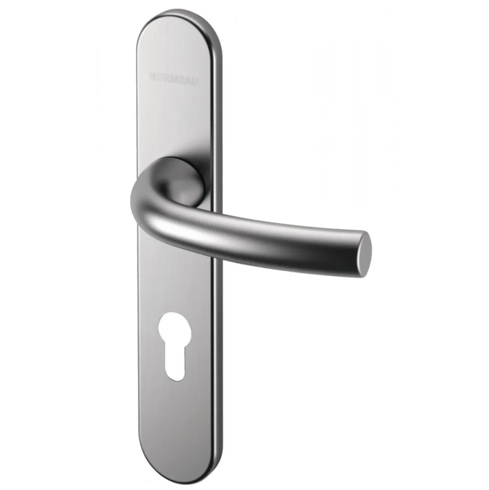 Poignées de porte doubles sur plaques - aluminium - Arcade - argent NORMBAU