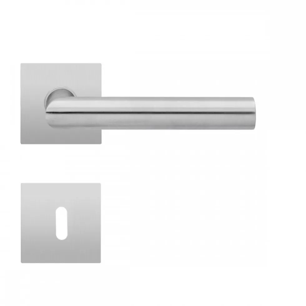 Poignées de porte sur rosaces carrées série EPL 28 Q Rhodos - satiné KARCHER DESIGN