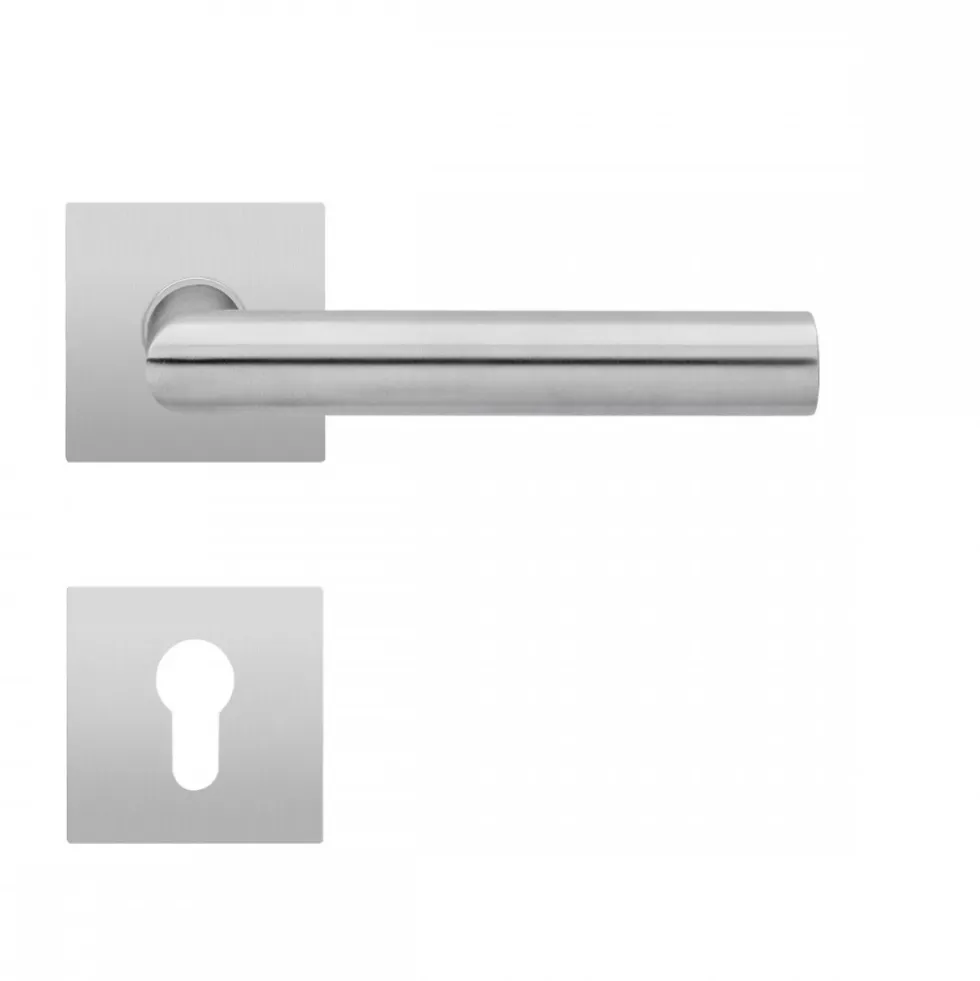 Poignées de porte sur rosaces carrées série EPL 28 Q Rhodos - satiné KARCHER DESIGN