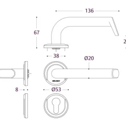 Poignées de porte sur rosaces 472 - inox brossé 304 - Vercy AH 200 VACHETTE