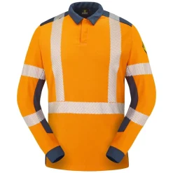 Polo haute visibilité multirisques LAPILLI orange fluo / bleu marine CEPOVETT SAFETY