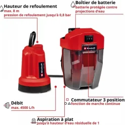 Pompe d'évacuation pour eaux claires - GE-SP 18 LL Li-Solo - Power X-Change EINHELL