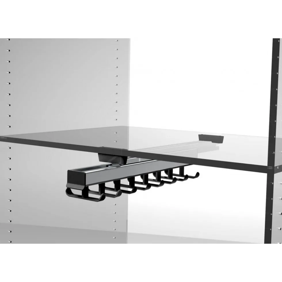 Porte-accessoires coulissant multi-modules sous étagère - noir AMBOS