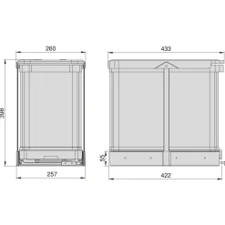 Poubelle de recyclage pour cuisine -2 x 12 L -inox -fixation au fond EMUCA