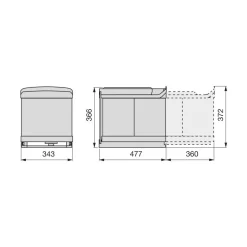 Poubelles de recyclage pour la cuisine - 2 x 16 litres - gris EMUCA