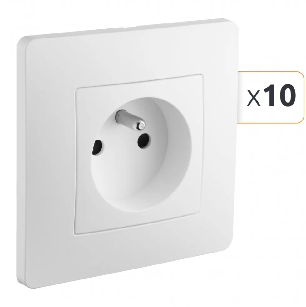 Prises de courant 2P+T - 16A - blanc - boîte de 10 - Caly DEBFLEX