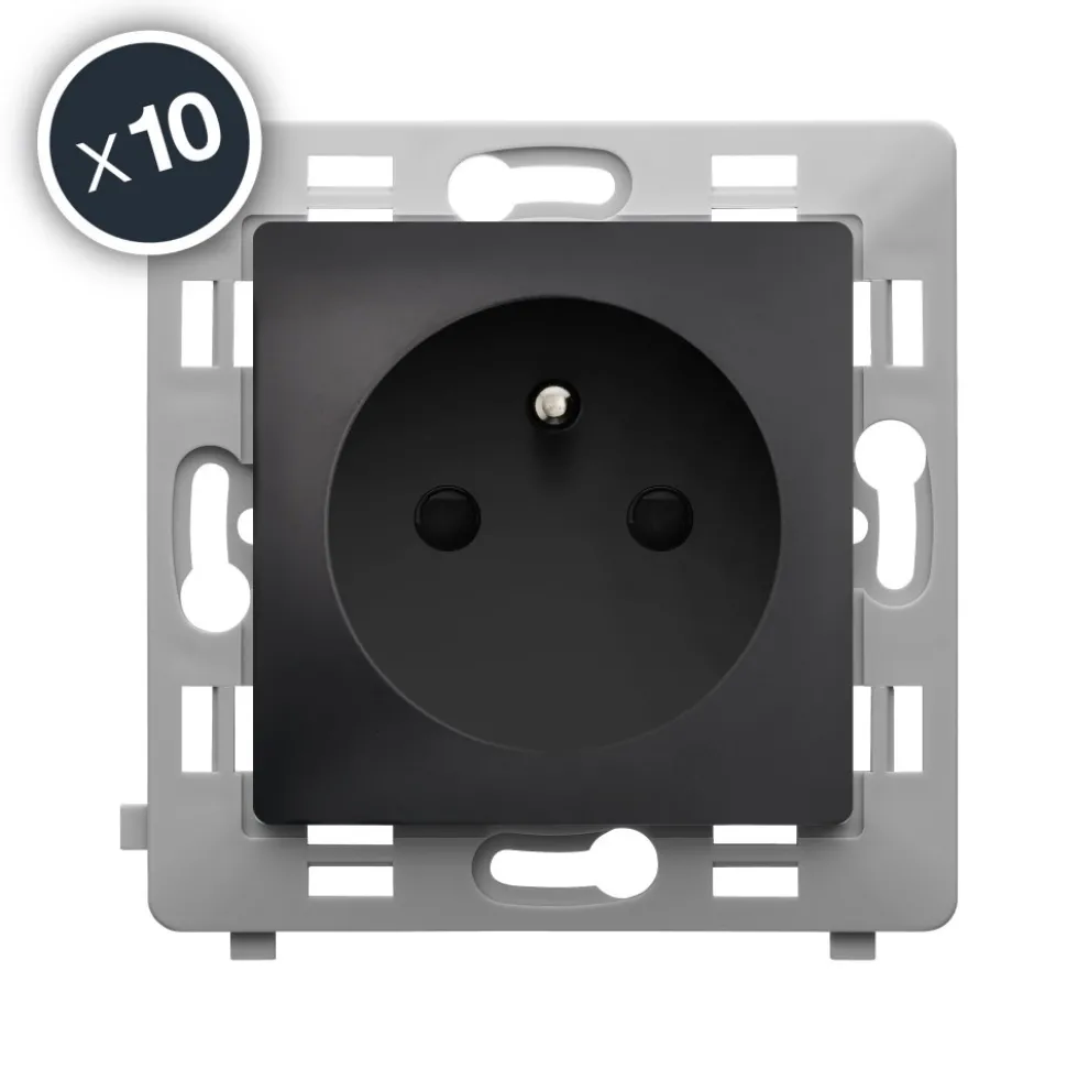 Prises de courant 2P+T - 16A - noir - boîte de 10 - Caly DEBFLEX