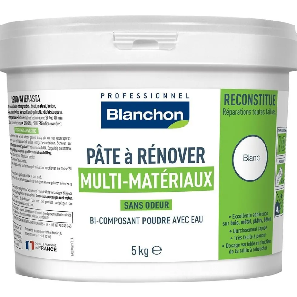 Pâte à rénover - multi-matériaux - poudre bi-composant à eau BLANCHON