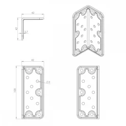 Équerre large d'assemblage à bouts ronds multitrous - 100 x 40 mm Interges