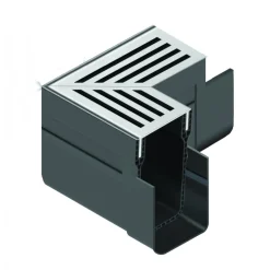 Raccord d'angle avec grille aluminium grise pour caniveau d'extérieur - Slimline ACO