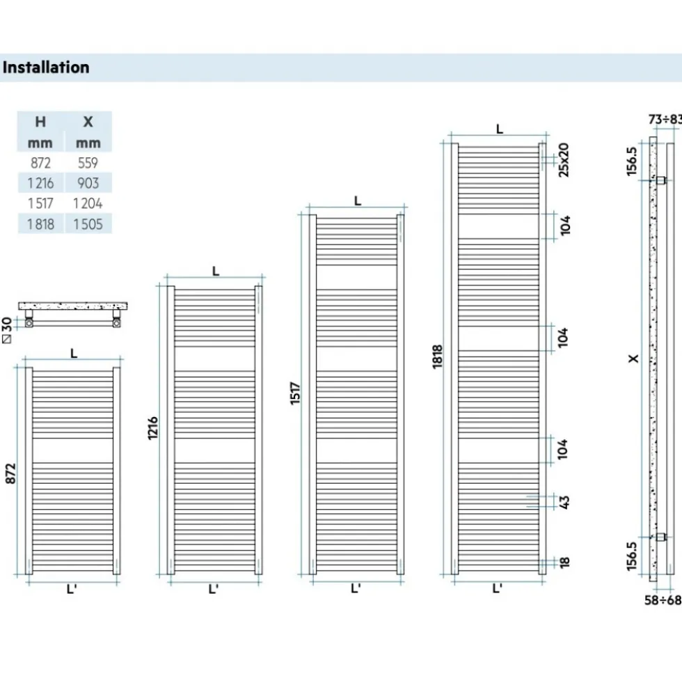 Radiateur sèche-serviettes eau chaude - 750 W - blanc - Quadré RSS IRSAP