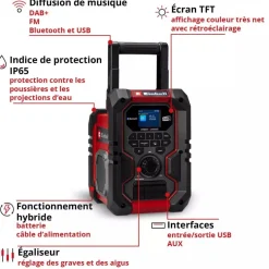 Radio de chantier TE-CR 18 Li DAB+/FM/BT - Solo - Power X-Change EINHELL