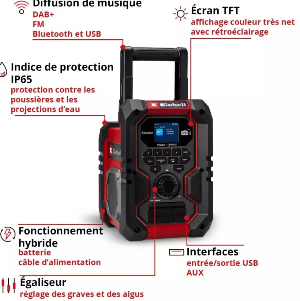 Radio de chantier TE-CR 18 Li DAB+/FM/BT - Solo - Power X-Change EINHELL