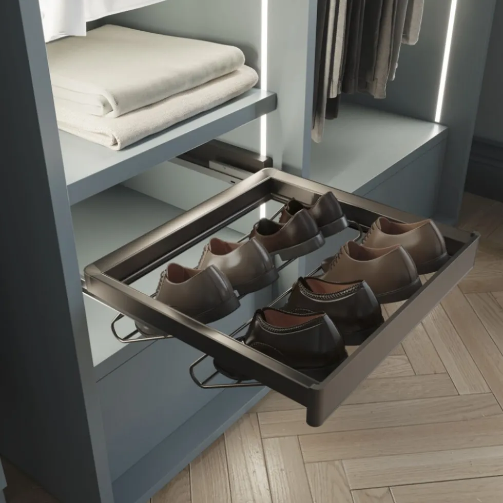 Range-chaussures en acier pour armoire et dressing Quartz - titane EMUCA