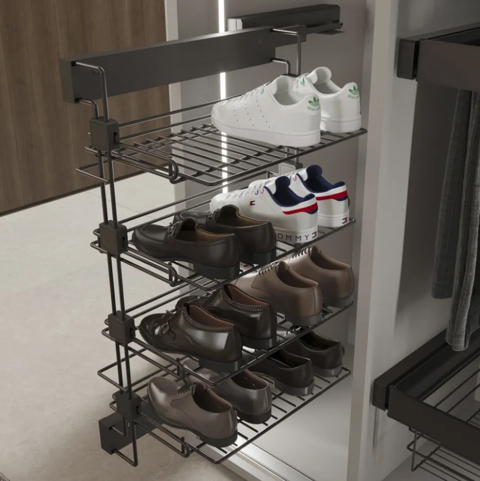 Range-chaussures latéral coulissant pour dressing Quartz - titane EMUCA