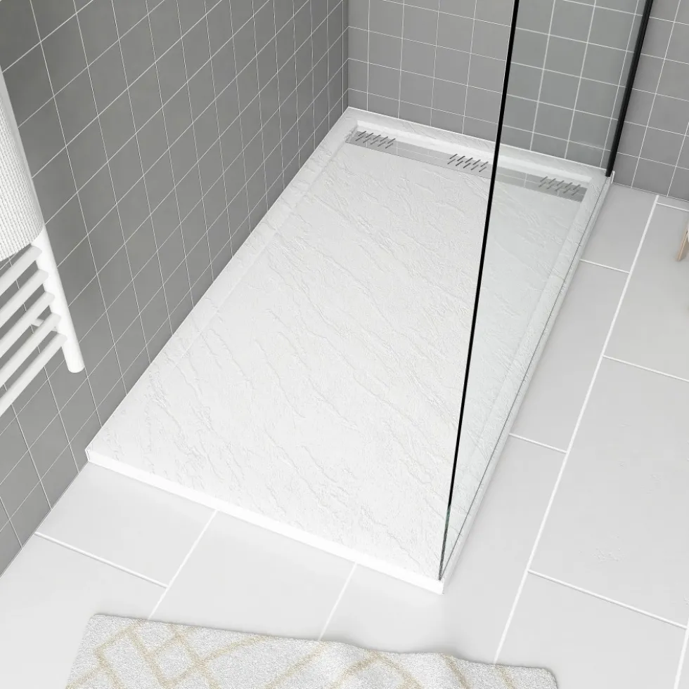 Receveur de douche effet pierre blanc - caniveau - Pedra AURLANE