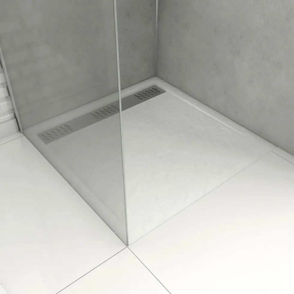 Receveur de douche effet pierre blanc - caniveau - Pedra AURLANE