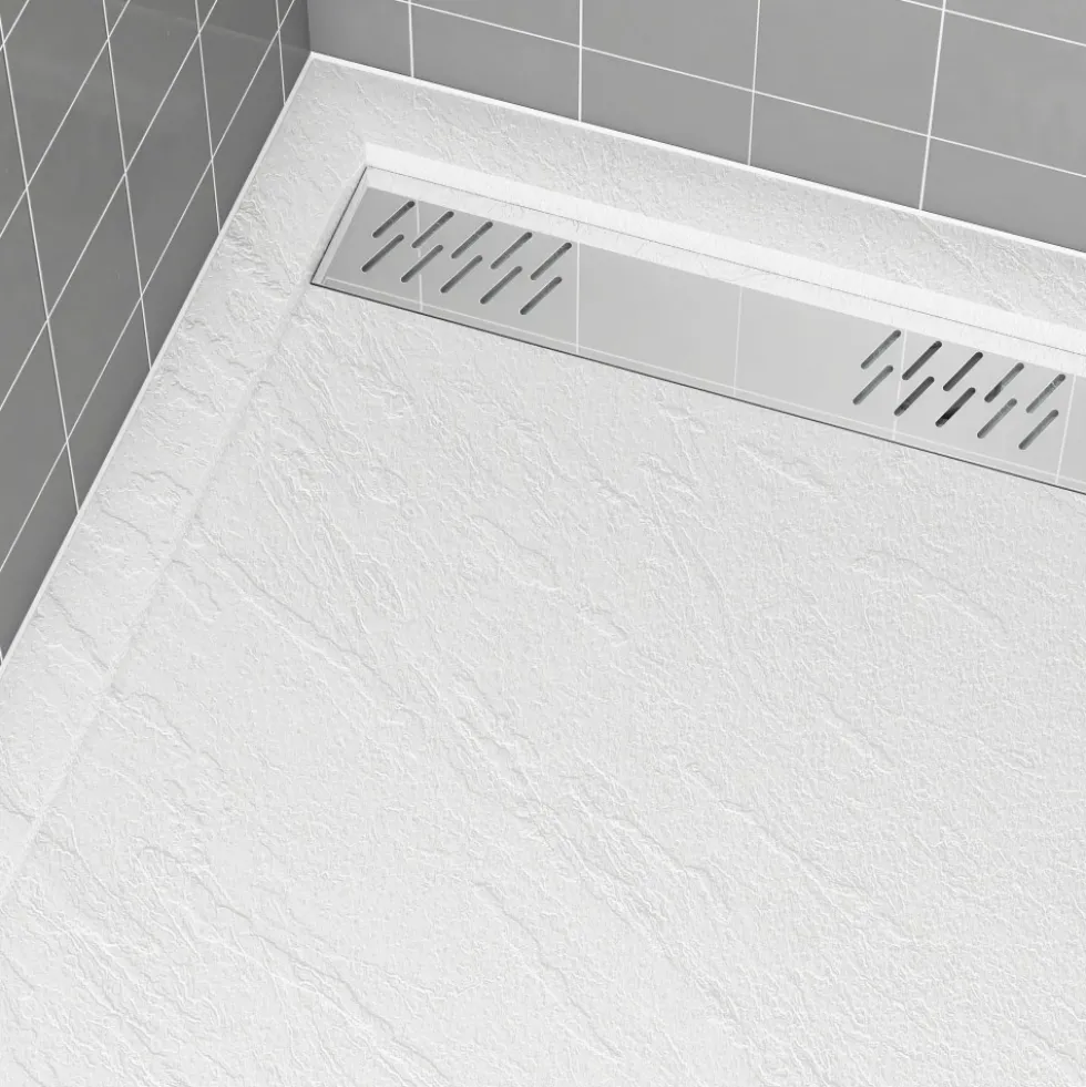 Receveur de douche effet pierre blanc - caniveau - Pedra AURLANE