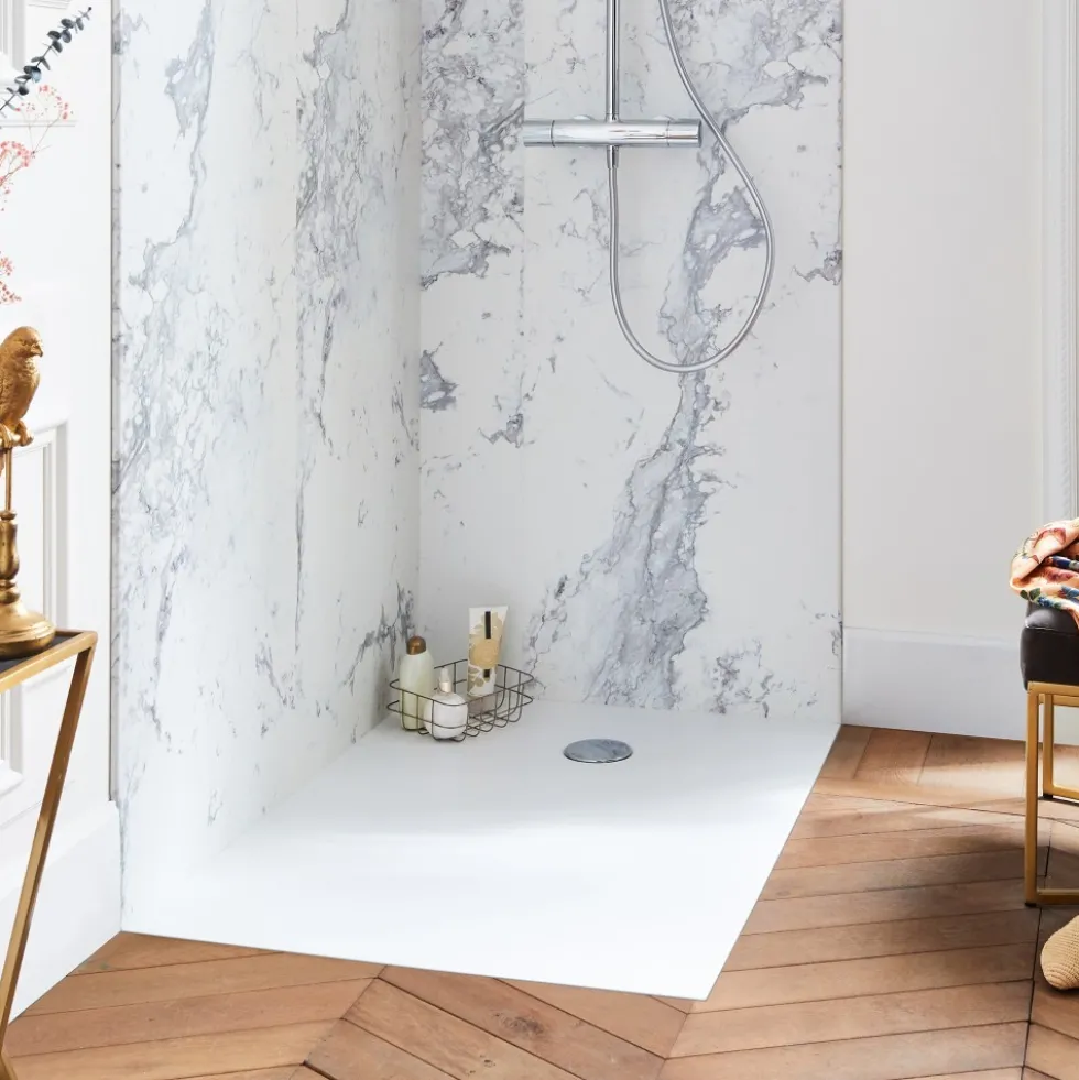 Receveur de douche extraplat antidérapant 160x80cm - texturé pierre blanc mat - Ipso JACOB DELAFON