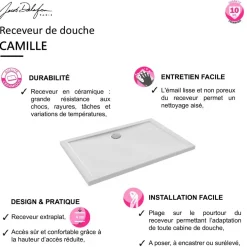 Receveur de douche extra-plat 120x80cm en céramique - blanc - Camille JACOB DELAFON