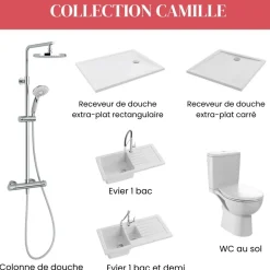 Receveur de douche extra-plat 80x80cm en céramique - blanc - Camille JACOB DELAFON