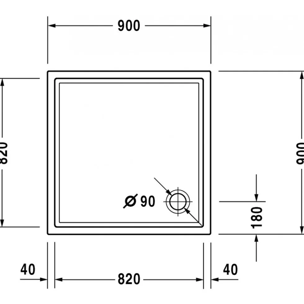 Receveur de douche 90 x 90 cm - antidérapant - Starck Slimline DURAVIT