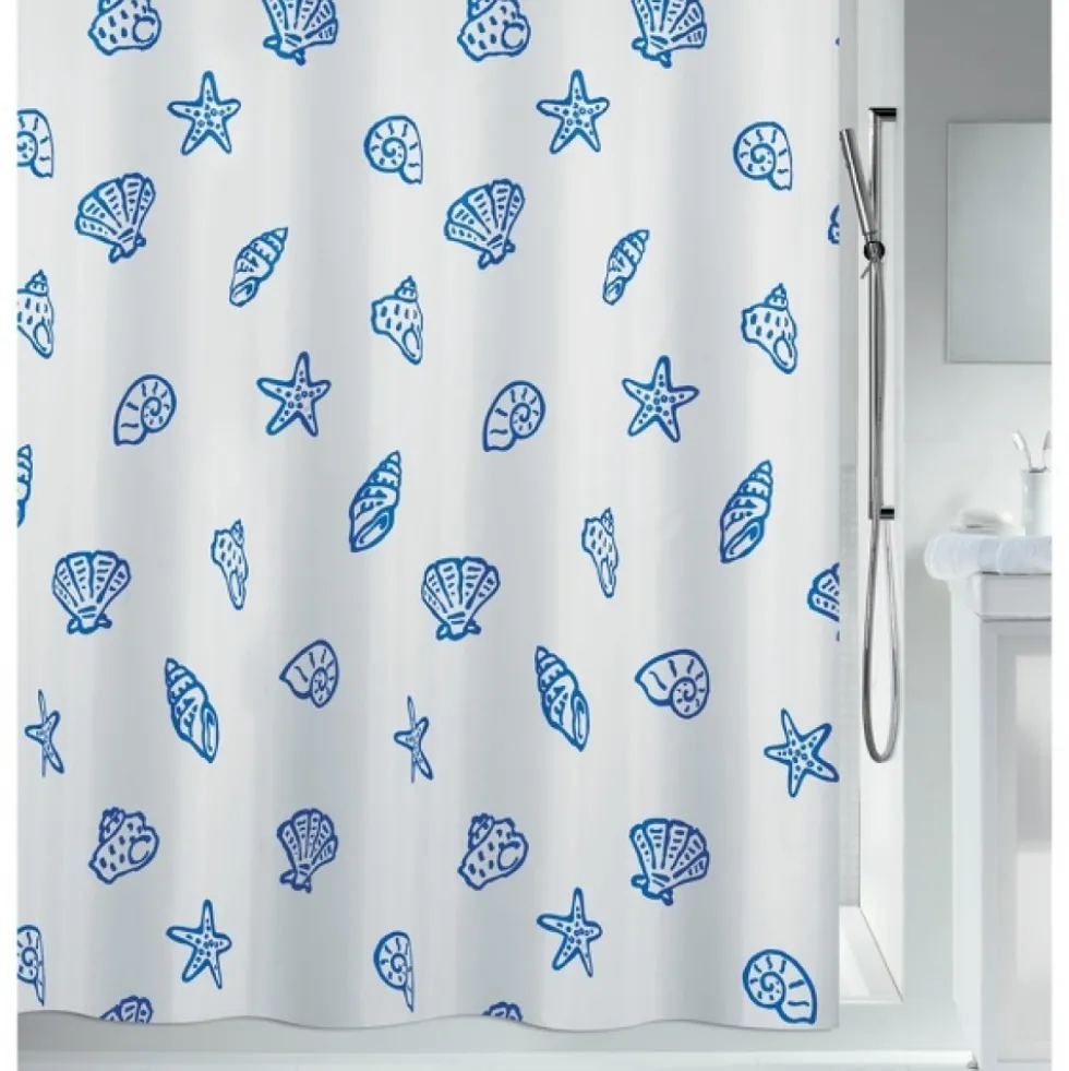 Rideau de douche - 180 x 200 cm - Bleu et Blanc - Polyester - Concha SPIRELLA